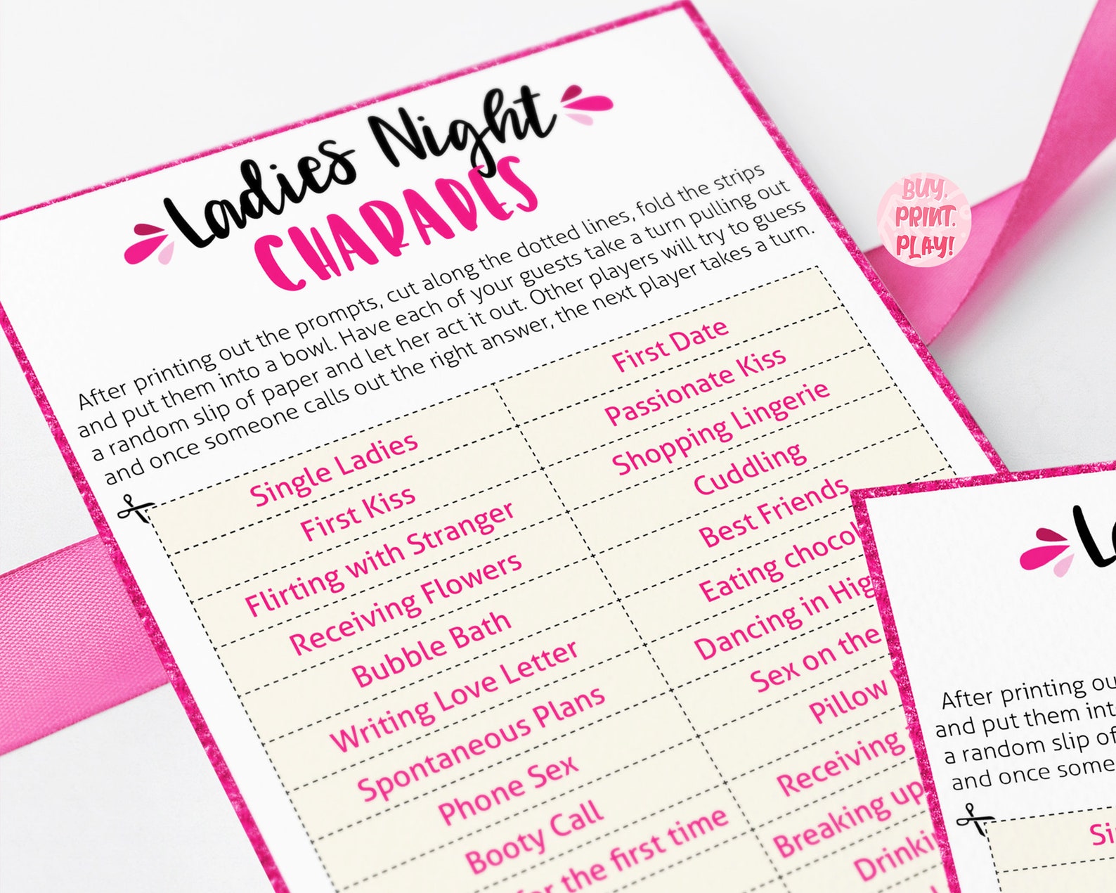 Ladies Night 30 Charades Prompts Printable Games for Adults - Etsy