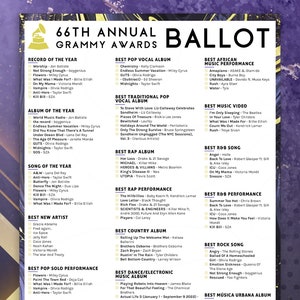 Grammy Awards Ballot 2024 Printable Music Awards Predictions Sheet Grammy Awards Ballot 2024 Printable Music Awards Predictions Sheet