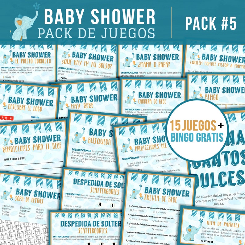 Baby Shower Games in Spanish Printable Games Bundle Etsy
