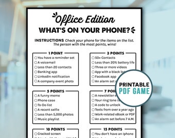 Whats on Your Phone |  Office Work Party & Team Building Printable Game | Digital Download