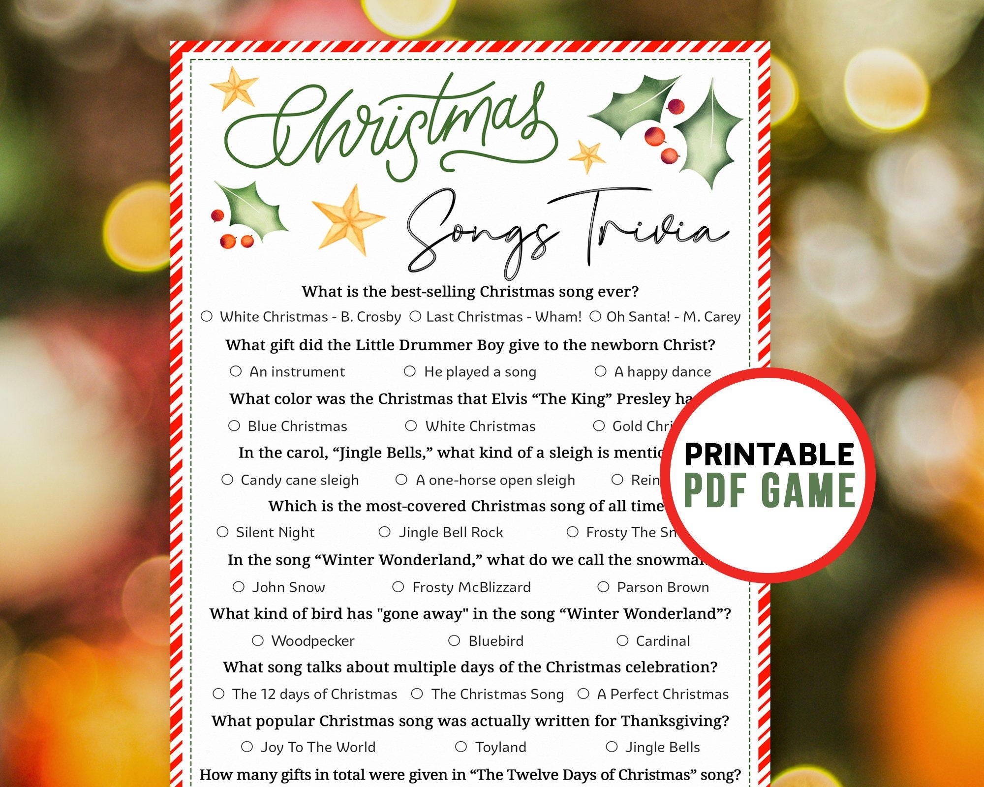 Christmas Songs Trivia Family Games for Christmas Party Etsy