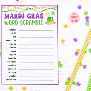 Mardi Gras Word Scramble | Party Games | New Orleans Fat Tuesday ...
