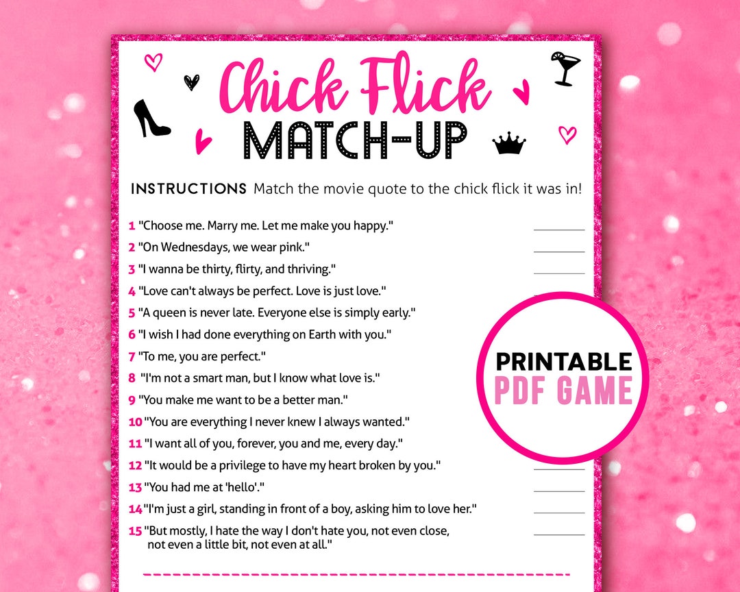 Chick Flick Match up Quote Trivia Ladies Night Party Printable Game
