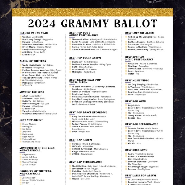 2024 Oscar Ballot Etsy