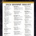 2024 Grammys Ballot for 66th Music Awards Printable Predictions Game ...