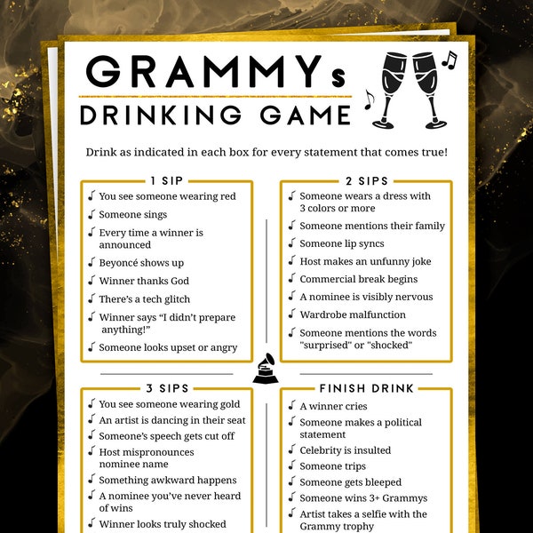 Fun Grammys Drinking game | 2024 Grammy Awards Drink if Printable for adults | 66th Music Academy Ceremony Watch Party | Fun Group Activity