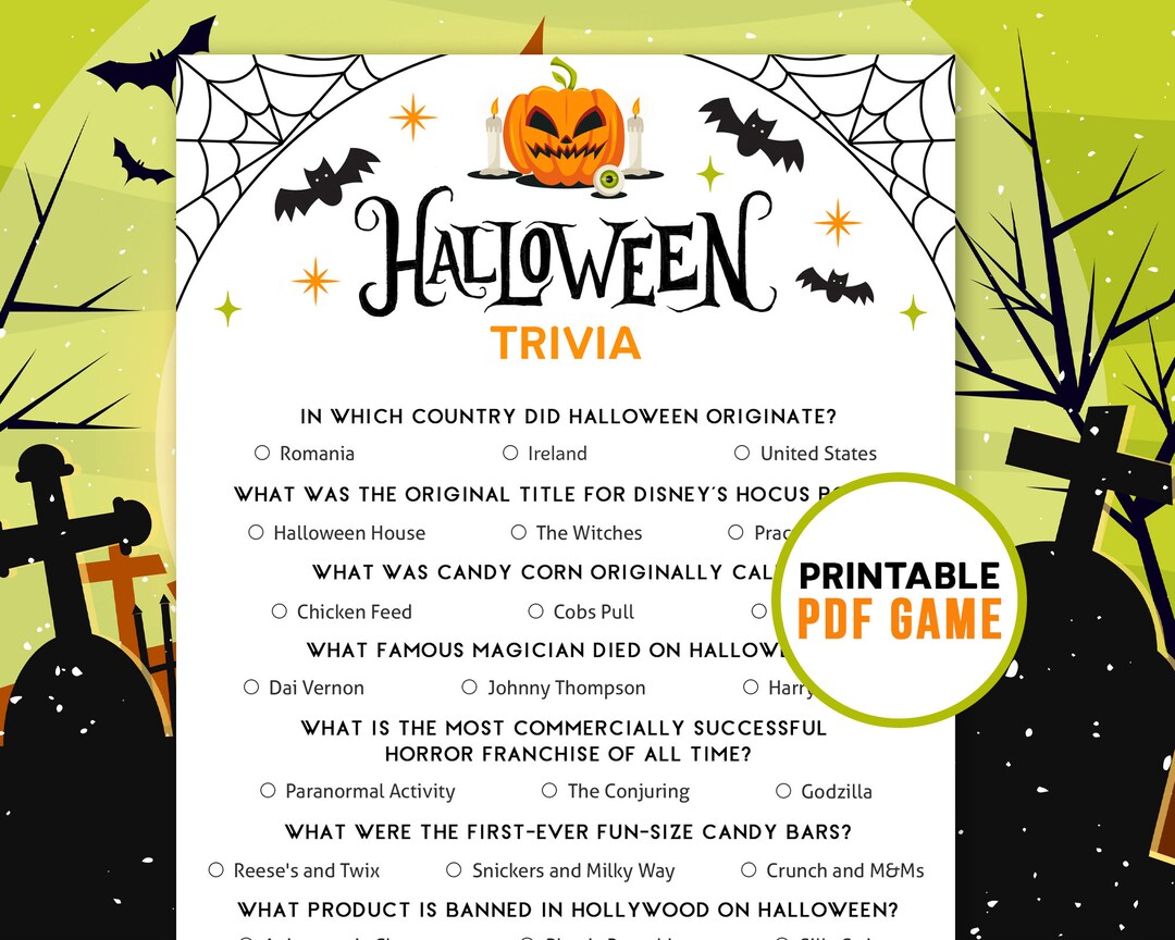 Spooky Halloween Trivia Party Printable Games for Kids & Adults Fun 