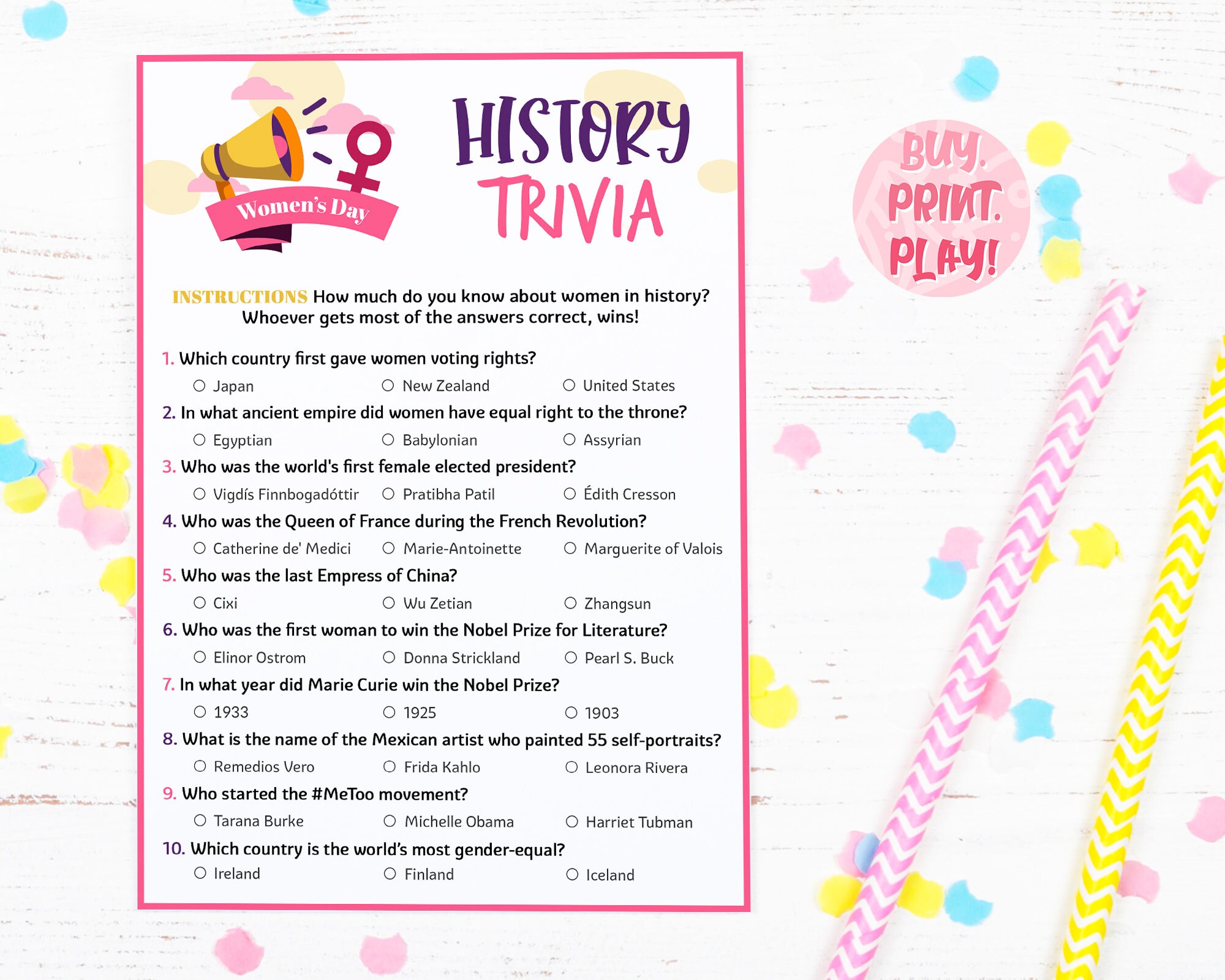 Womens Day Activity History Trivia Game Womens Etsy