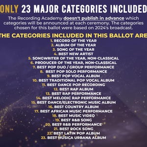 Printable 2025 Grammy Awards Ballot | Printable Prediction Sheet for ...