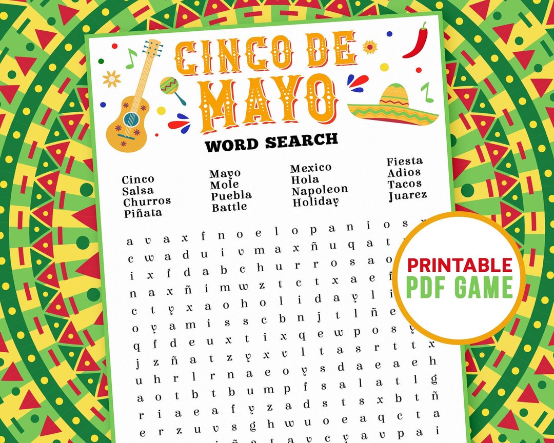 Cinco De Mayo Games - Word Search | School Games | Family Printable ...
