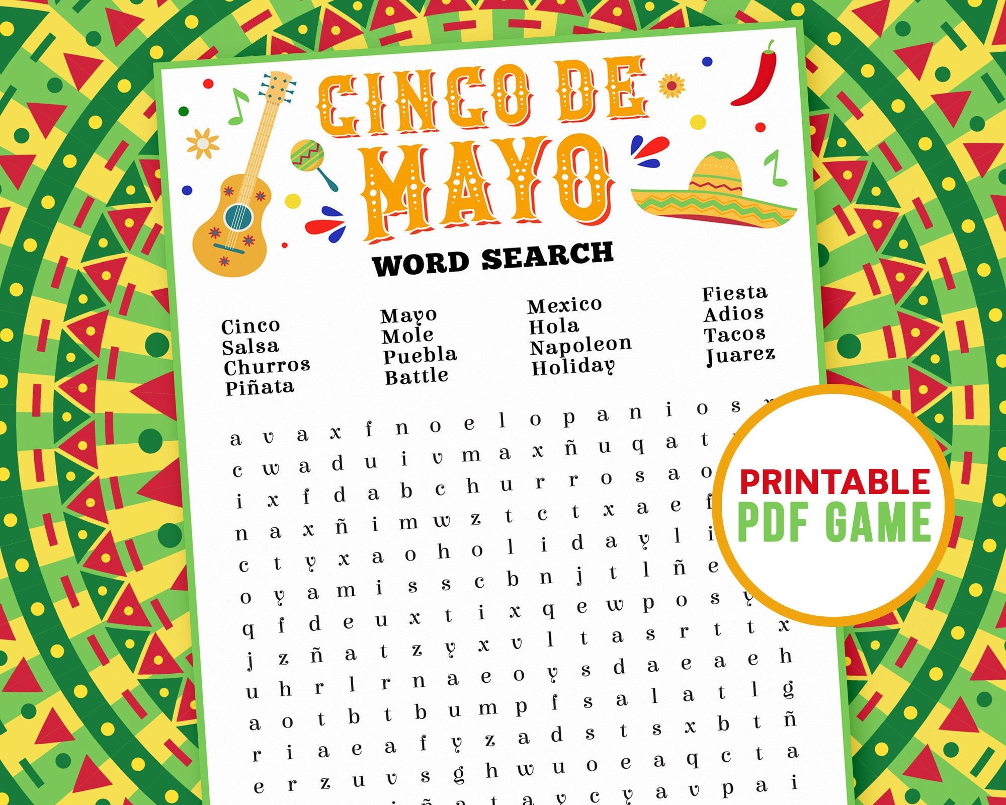 cinco de mayo games word search school games family etsy