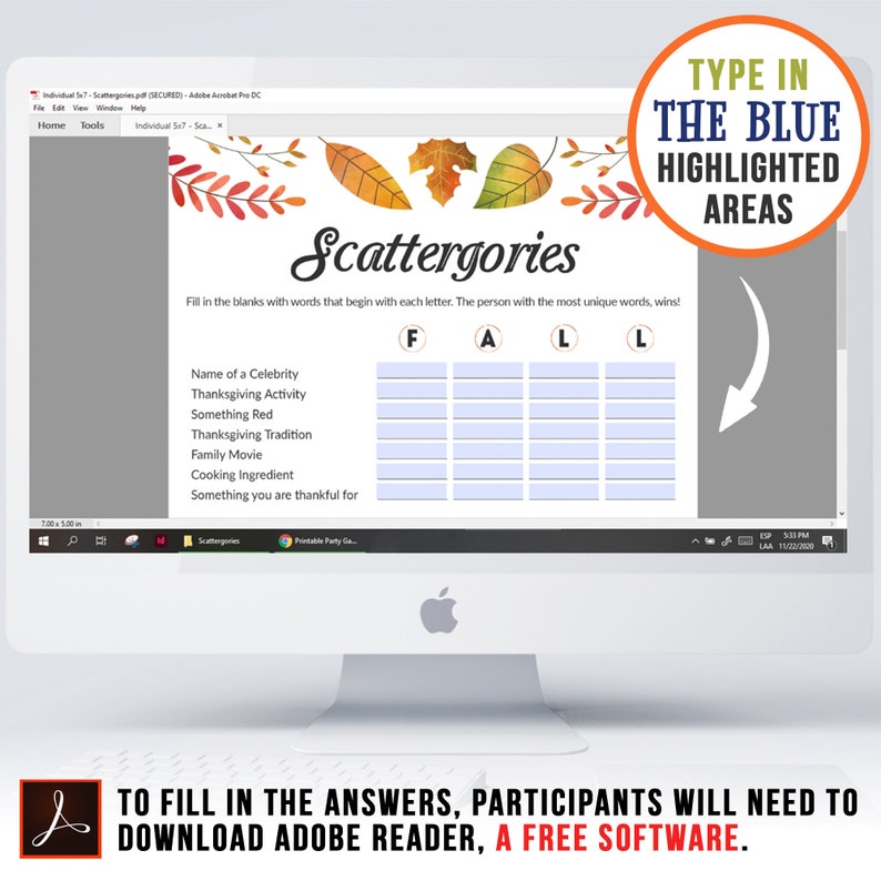 Friendsgiving Scattergories Thanksgiving Games Virtual | Etsy