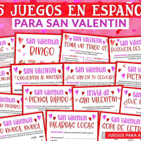 15 Juegos de San Valentin para adultos | Actividades imprimibles | Spanish Valentines Games for adults | Descarga Digital