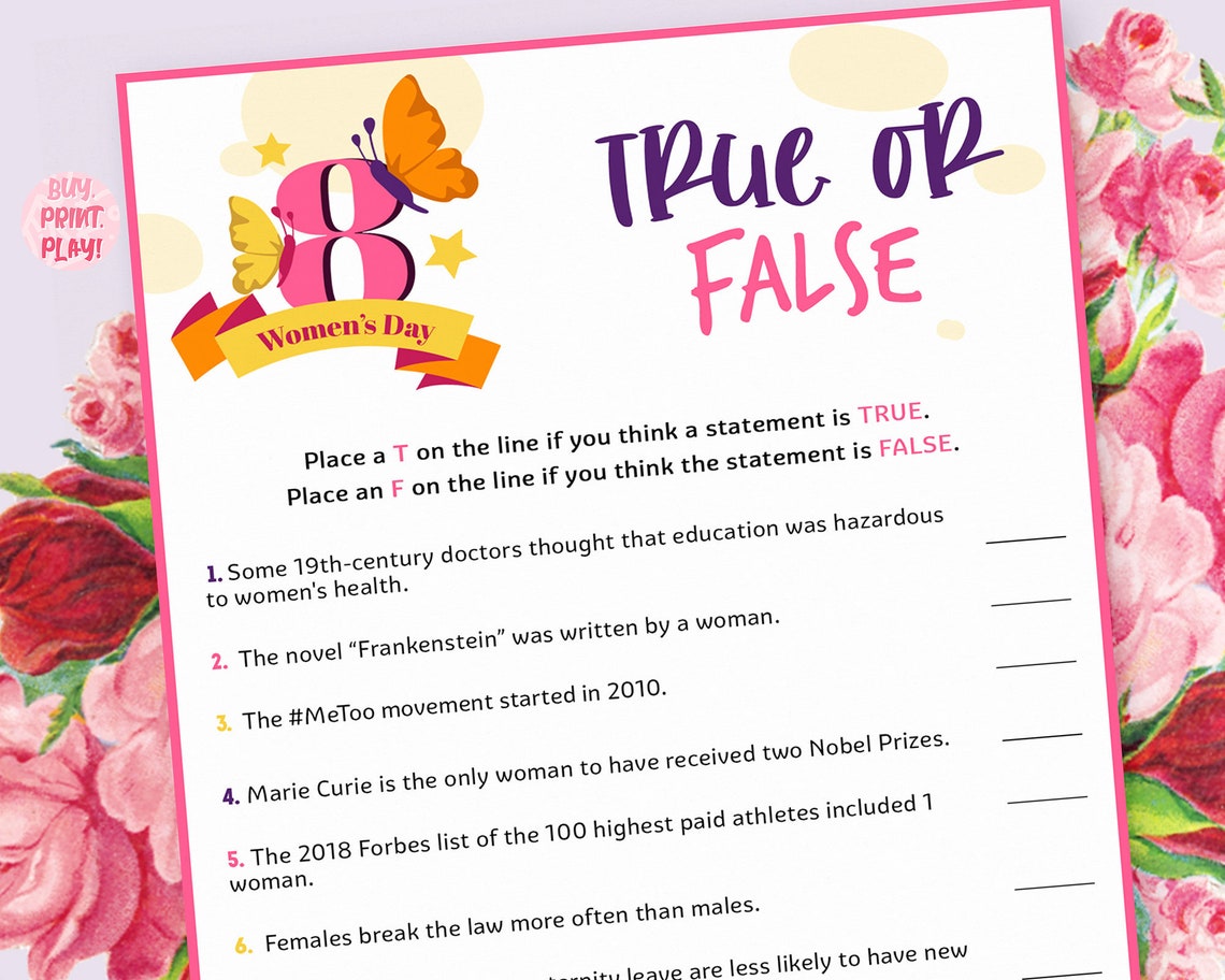 Womens Day Activity True or False Trivia Game for Adults Etsy