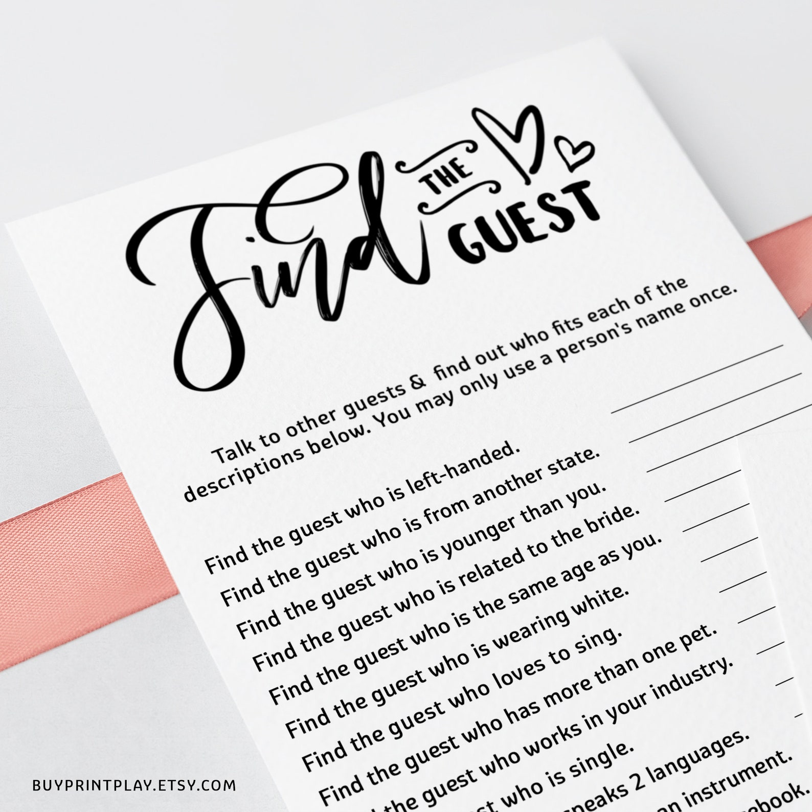 Find the guest Printable Bridal Shower Games Rustic kraft | Etsy