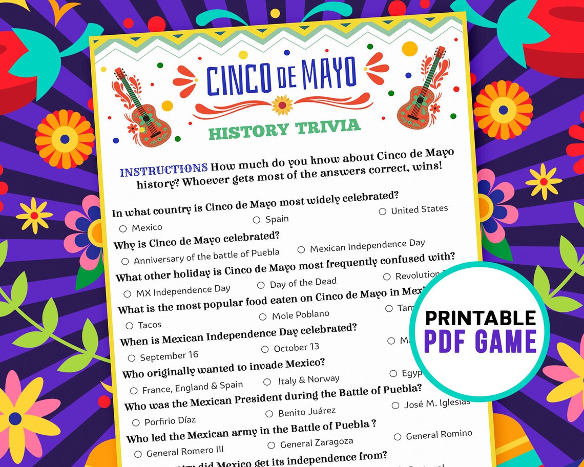 Cinco de Mayo Trivia Office Party Adult Trivia School Etsy