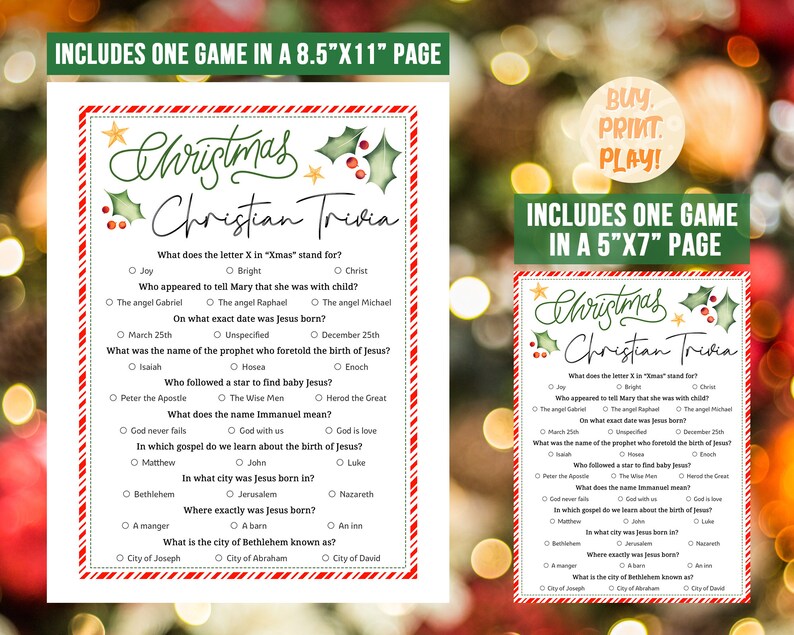 Christian Christmas Bible Trivia Games for Adults Youth - Etsy