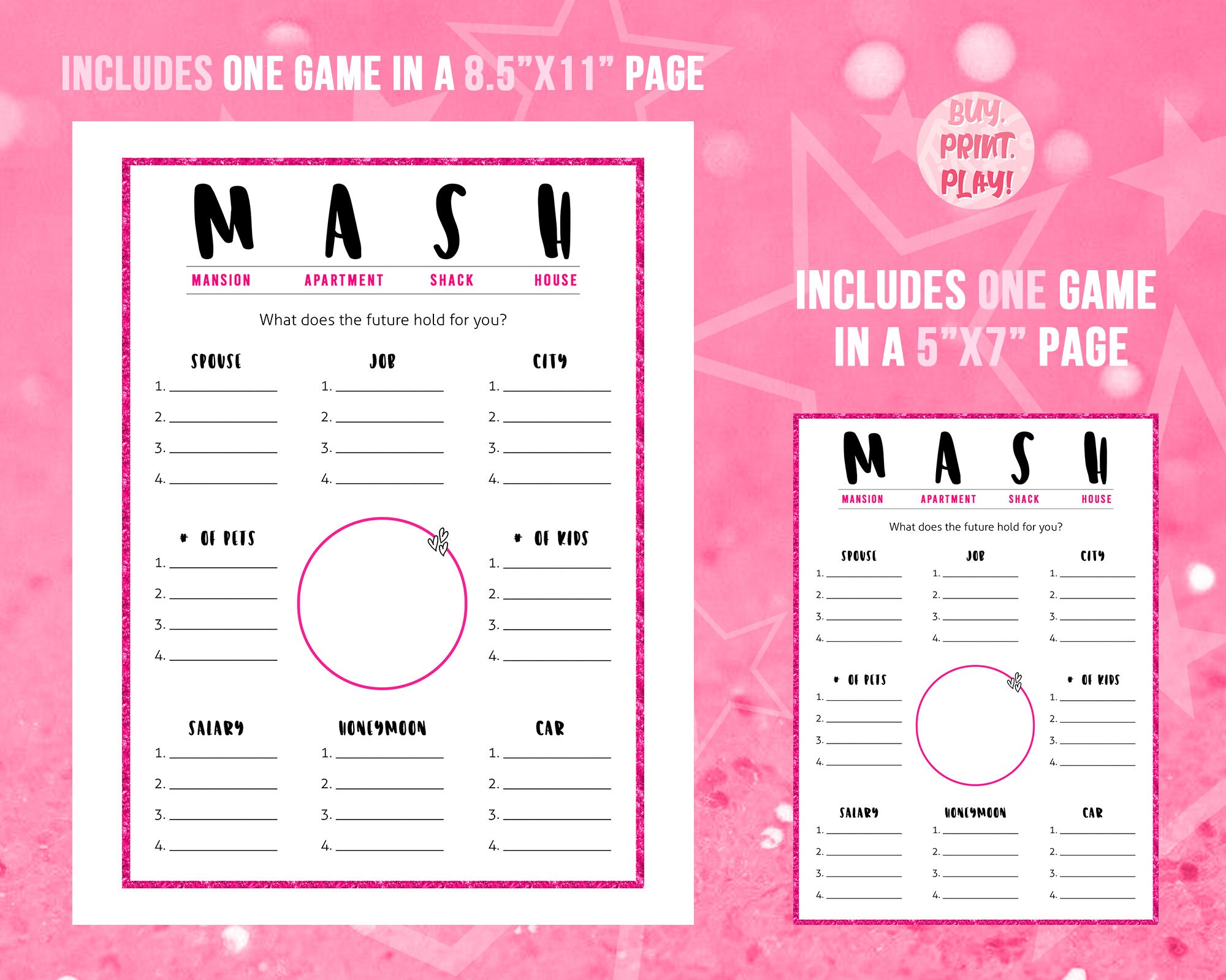 Mash Game Girls Party Printable Game Ladies Night Games | Etsy