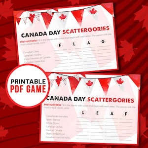 Canada Day Games - Scattergories Karten | Erste Juli Druckbare Spiele | Familienspiele | Büro Party | Wissenswertes für Erwachsene