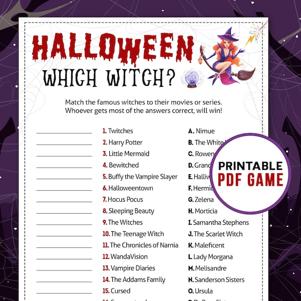 Halloween Which Witch Trivia | Printable Games for kids and for adults | Office & Family Activity