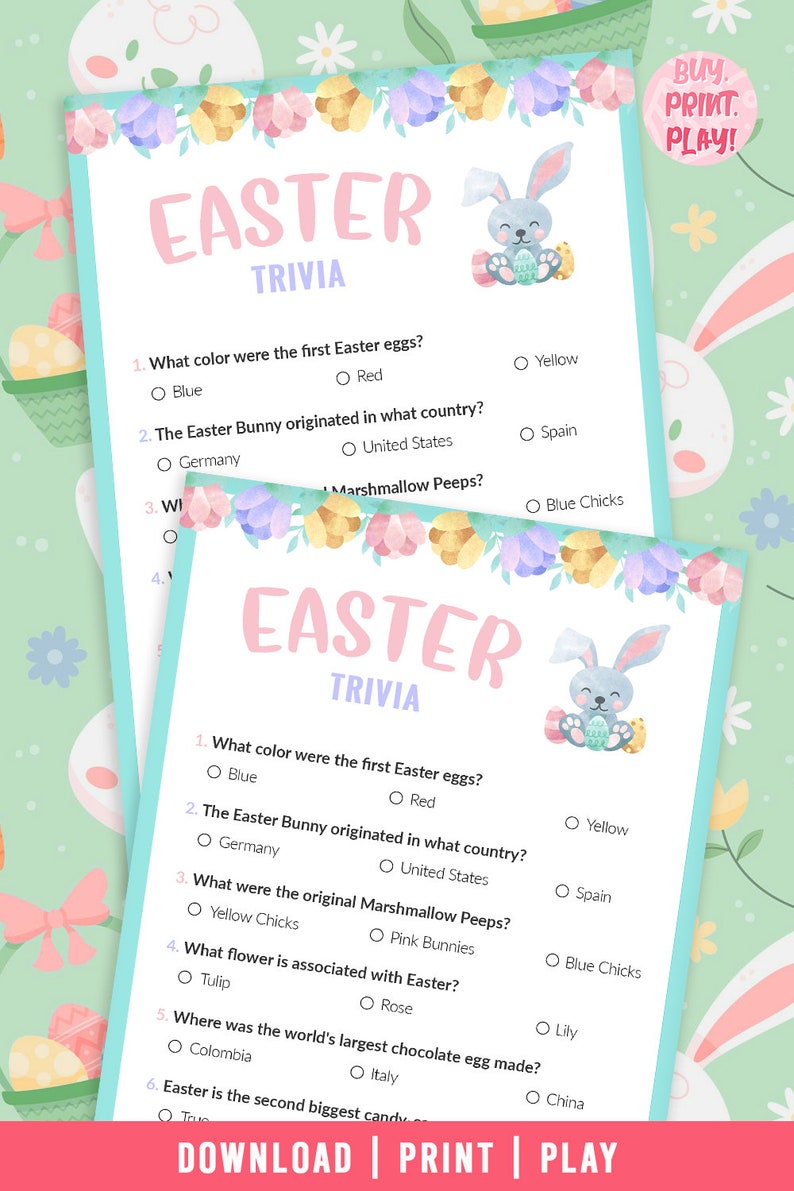 Printable Easter Trivia Game Easter Quiz Games for Kids Etsy