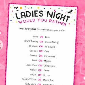 Ladies Night Would You Rather Girls Night Games This or That Printable ...
