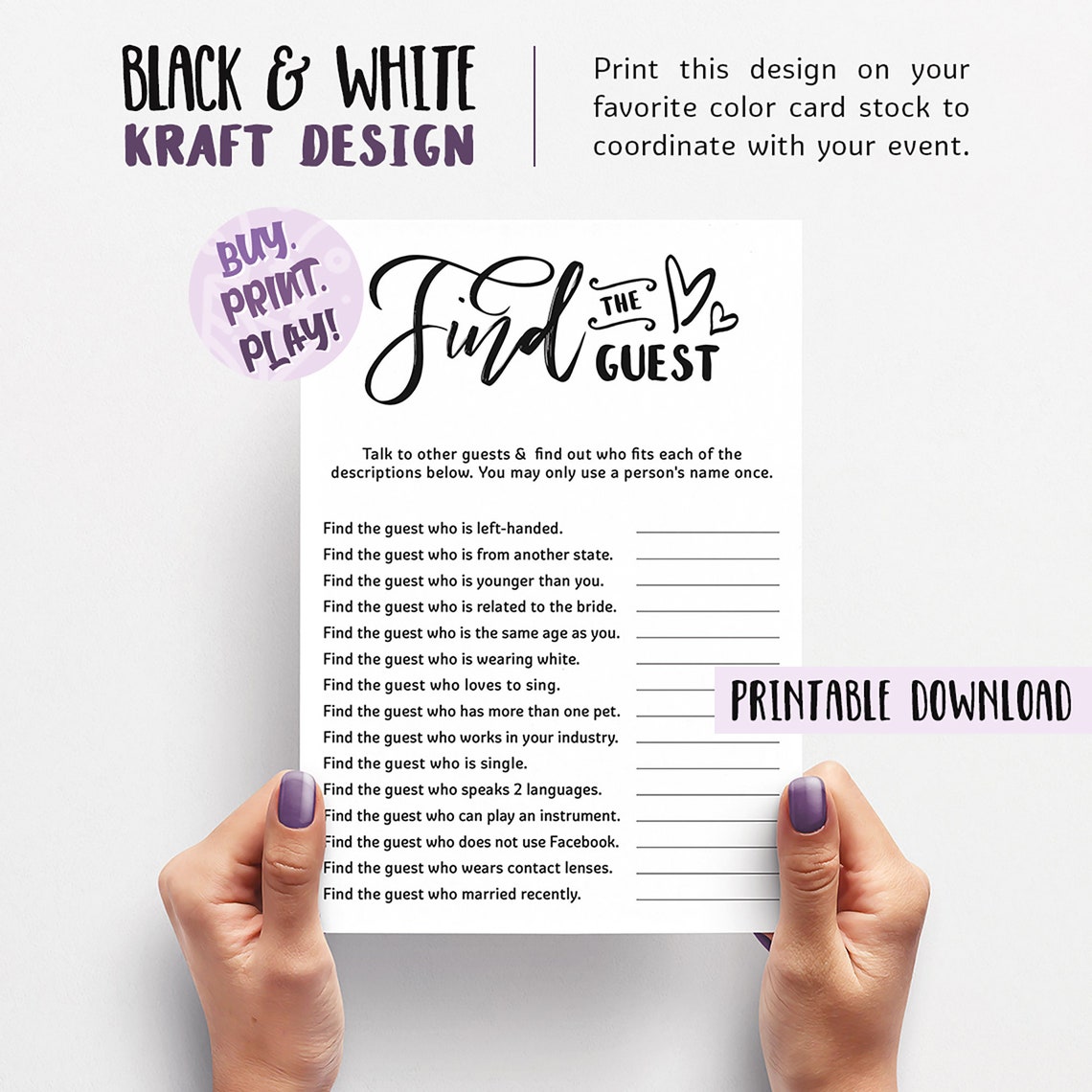 Find the guest Printable Bridal Shower Games Rustic kraft | Etsy