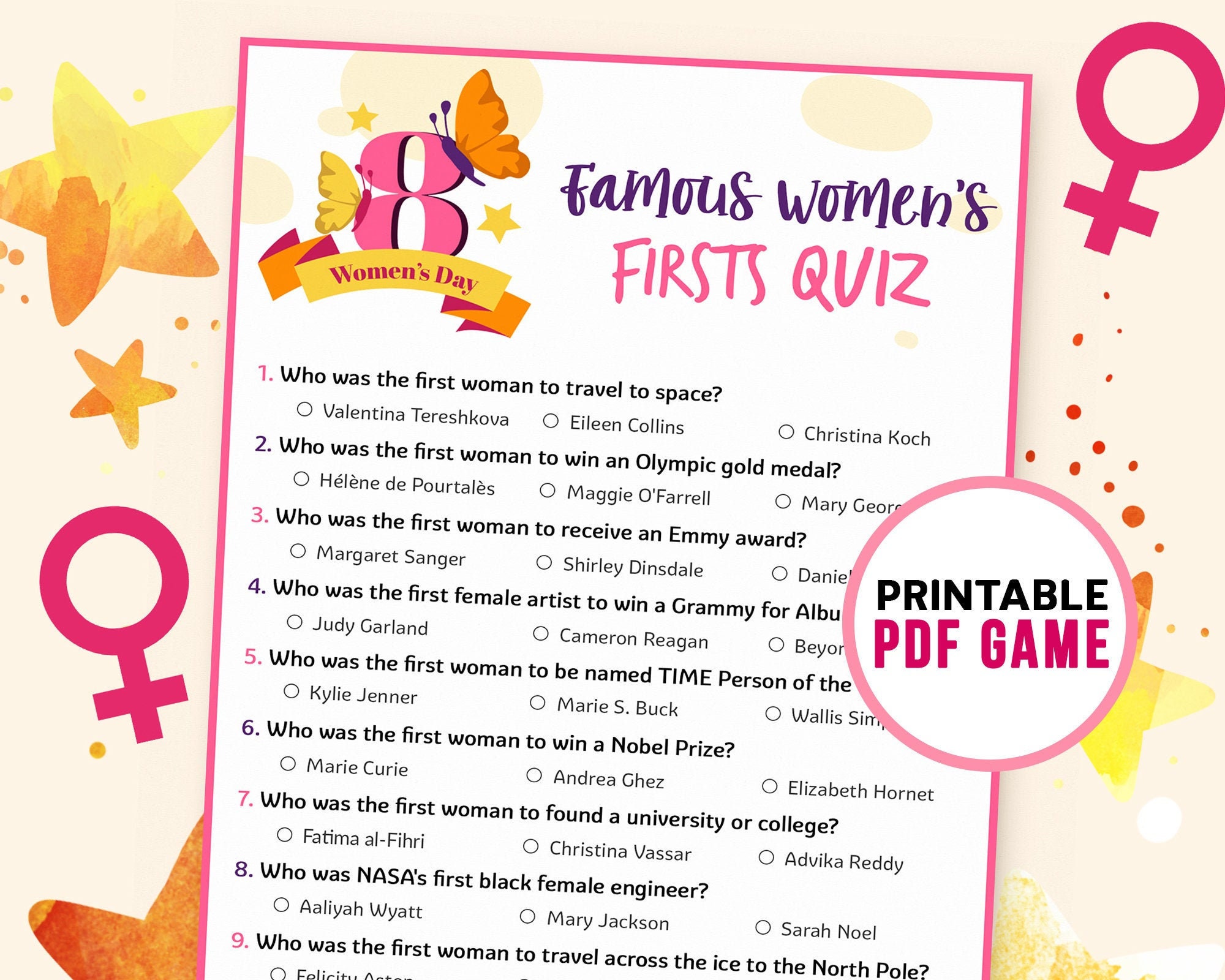 Womens Firsts Trivia Game International Womens Day Printable Etsy