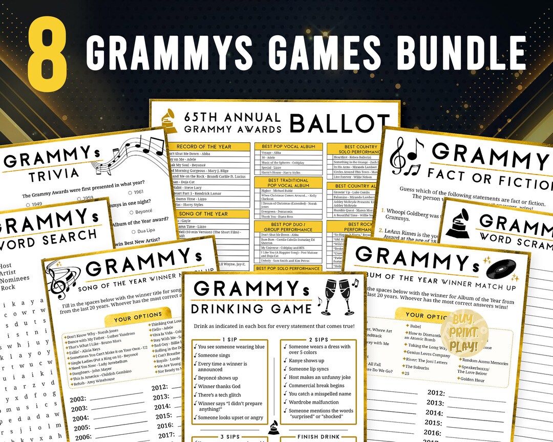 65th Grammys Party Games Bundle 2023 Music Academy Awards - Etsy