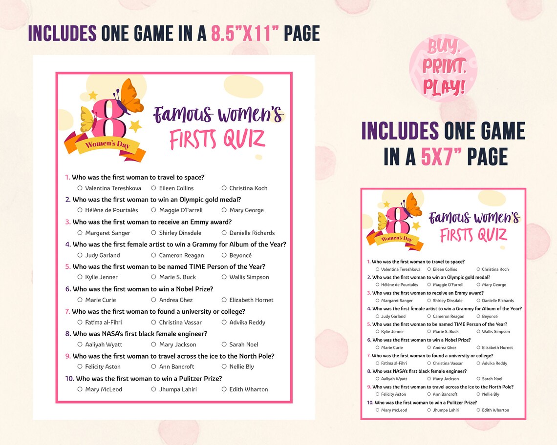 Womens Firsts Trivia Game International Womens Day Printable | Etsy