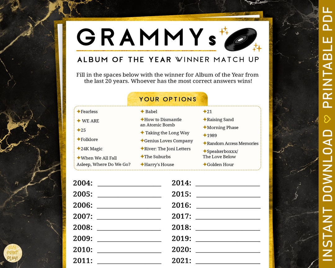 2024 Grammys Album of the Year Winner Match up Trivia Game Group Watch