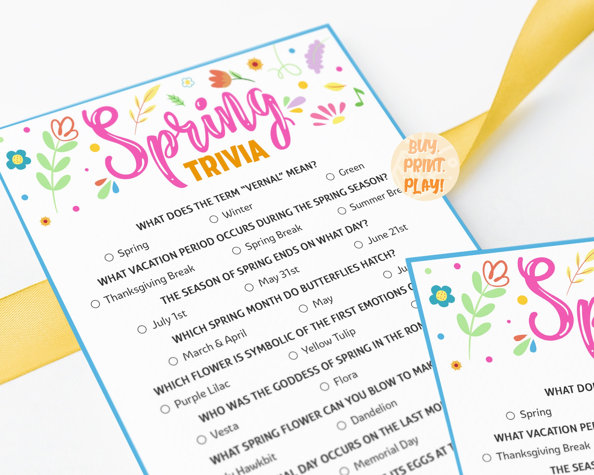 Spring Trivia Game Printable Spring Activity for Adults - Etsy