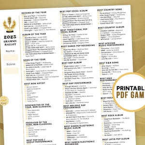 Printable 2025 Grammys Voting Ballot | Predictions Game for Television ...