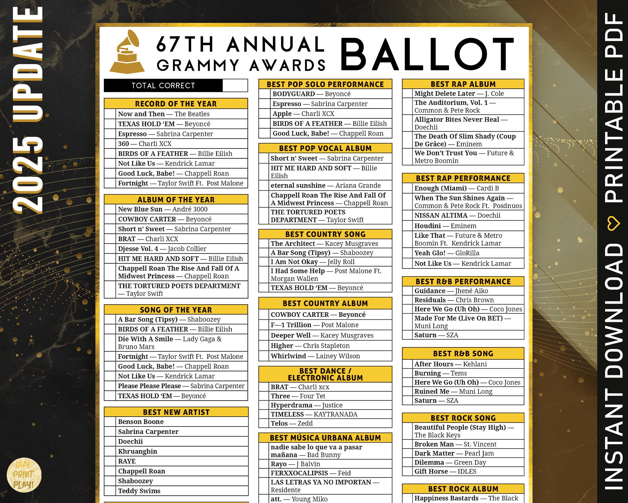 Grammy Ballot 2025 Printable Free Grammy Ballot 2025 Printable Free