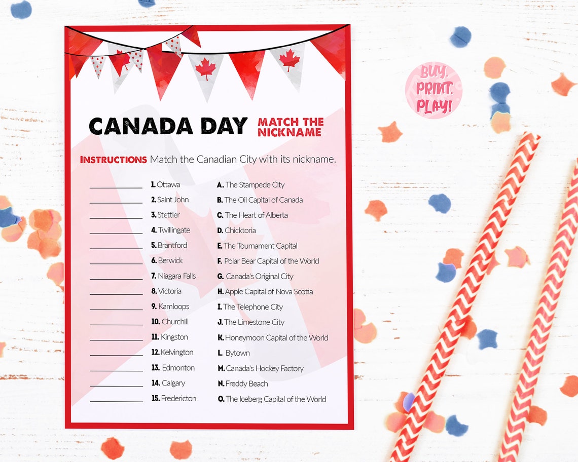 Canada Day Trivia Game Match the Canadian Cities' Etsy España