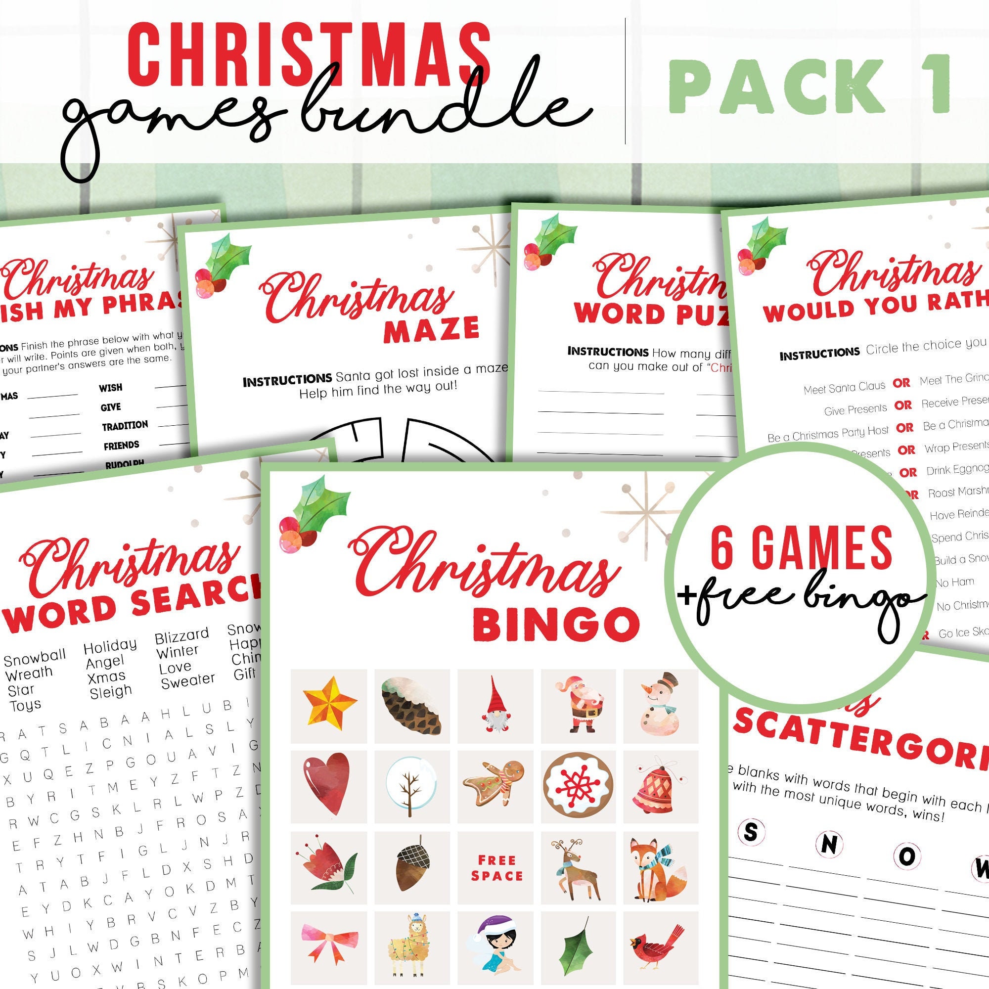Christmas games for a group Games Bundle Printable Games | Etsy