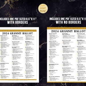 2024 Grammys Ballot for 66th Music Awards Printable Predictions Game ...