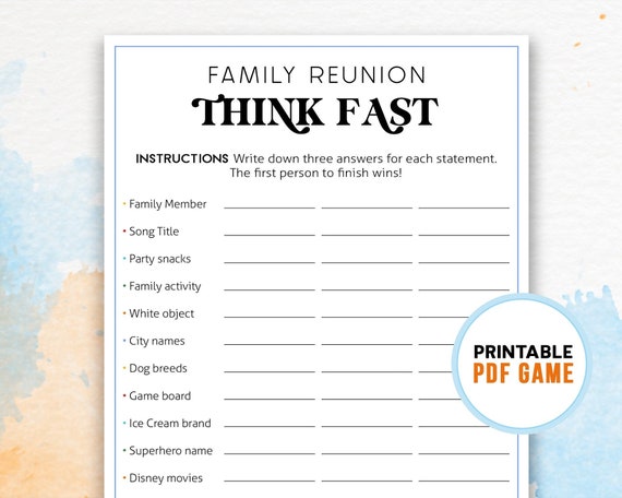 Think Fast Game Family Party Games Get to Know Icebreaker -  in 2023