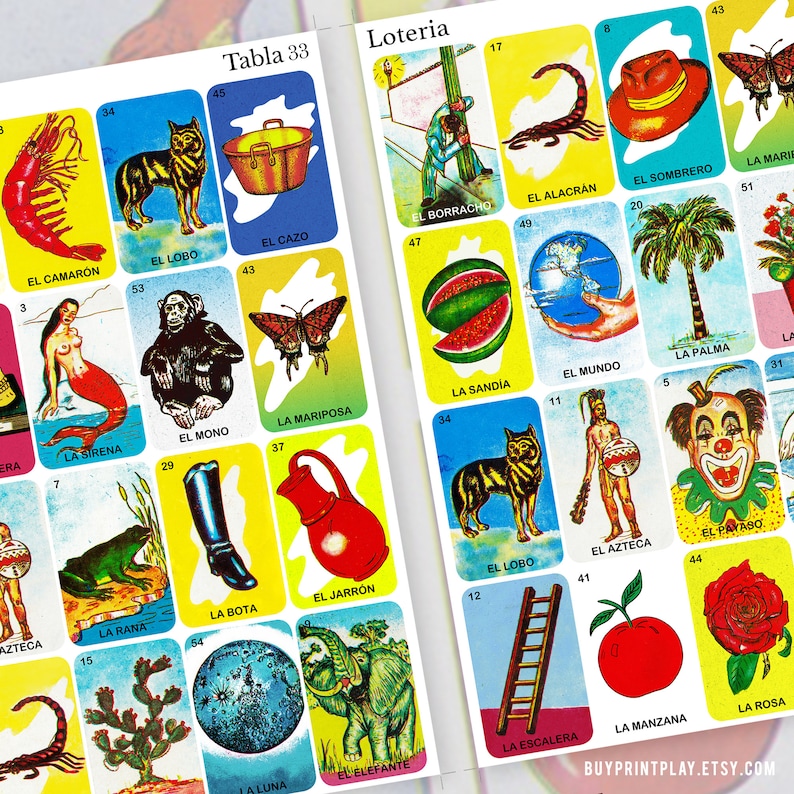 Loteria Mexicana Imprimible 40 Mexican Loteria Cards Digital Download