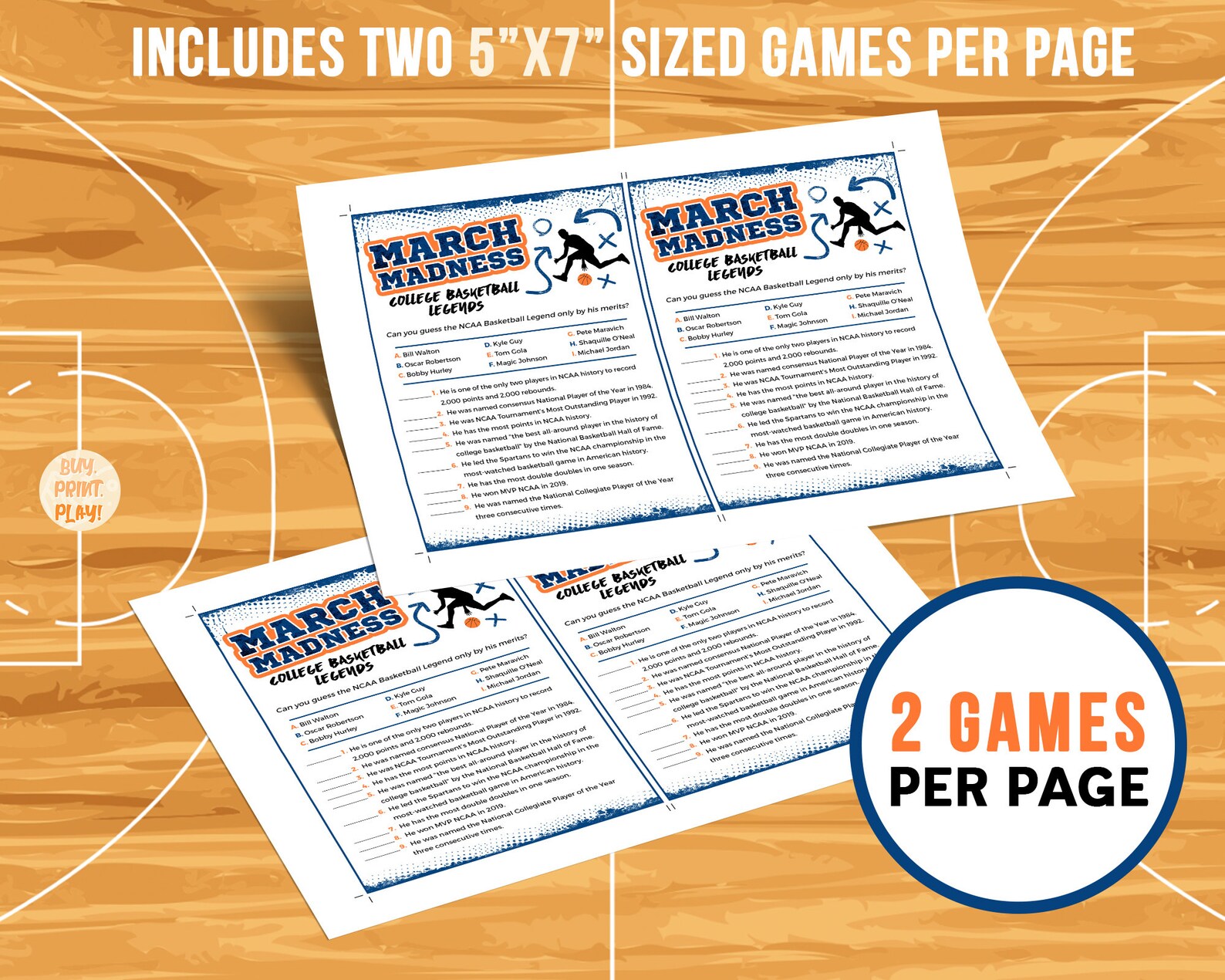 March Madness Games College Basketball Legends Trivia Game Etsy