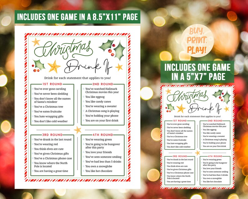 Fun Christmas Party Drink If Game Drinking Games for Adults Etsy