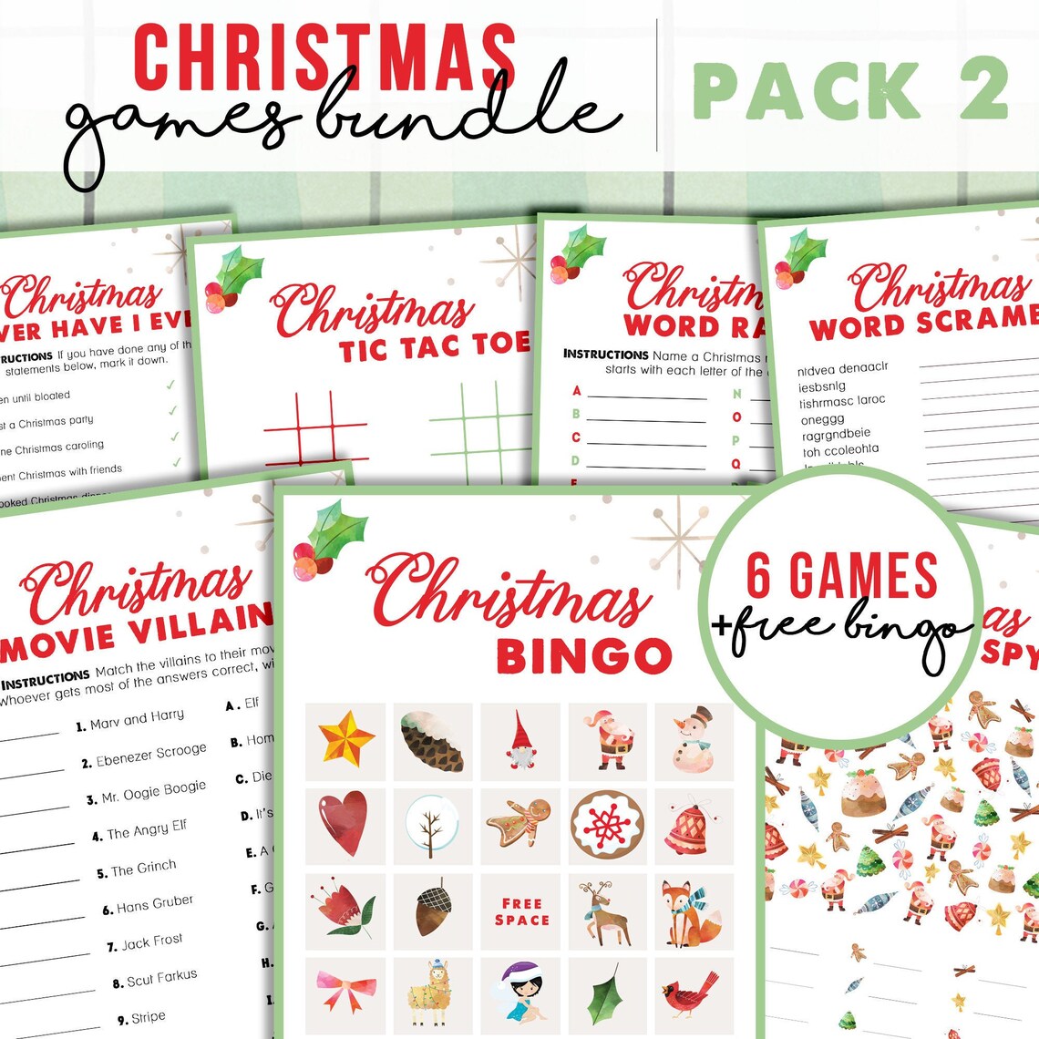 Christmas Games for Kids Printable Games Includes Free | Etsy