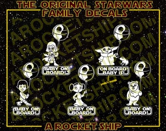 Baby on Board Decal - Star Wars stick figure Family - Car sticker Decal - yoda child skywalker darth leia luke vader deathstar