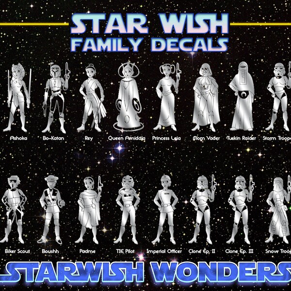 Family Decal Star Wars MOMs - The Original StarWars Sticker - Car Decal - Rey Leia tie pilot boushh snow trooper queen amidala padme ashoka