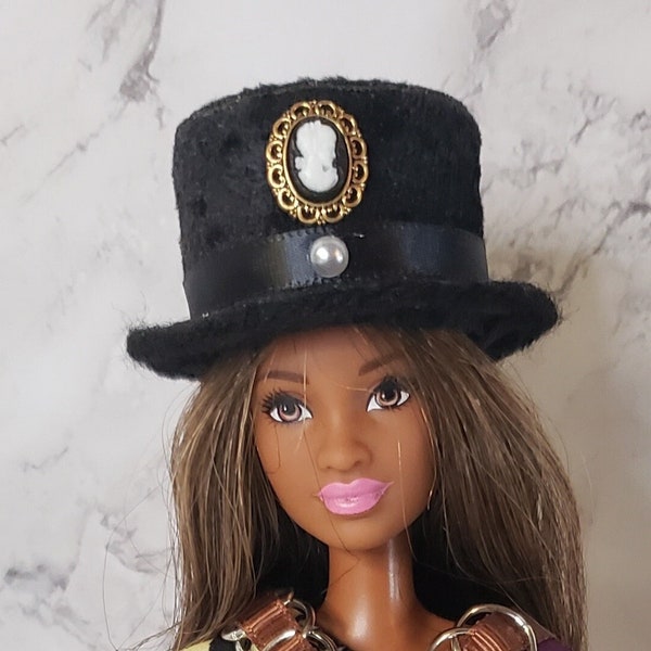 Open Bottom Hollow Victorian Style Tiny Fascinator Barbie Doll Pet Top Hat Black, White, Orange, Brown, Green, Pink, Purple, Blue, w/Feather