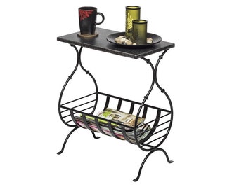 Magazine Iron Side Table End Corner Table for Living Room Occasional Table with Storage for Magazines Books - Silver Finish