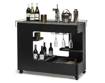 Bar Cabinet Black Gold Drinks Trolley Cart Contemporary Wine Etsy