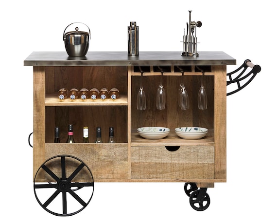 Industrial Bar Cart Cabinet Drinks Trolley Wine Storage Bar Etsy