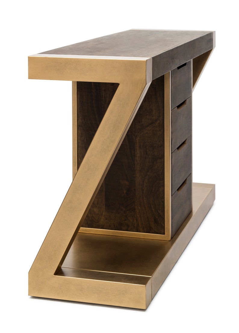 Z-Shaped Solid Wood Iron Hallway Console Table Brass Finish image 7