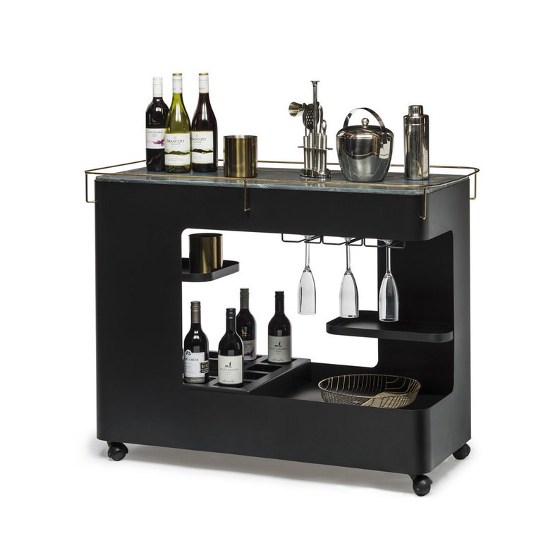 Black Gold Bar Cart Drinks Trolley Contemporary Wine Storage